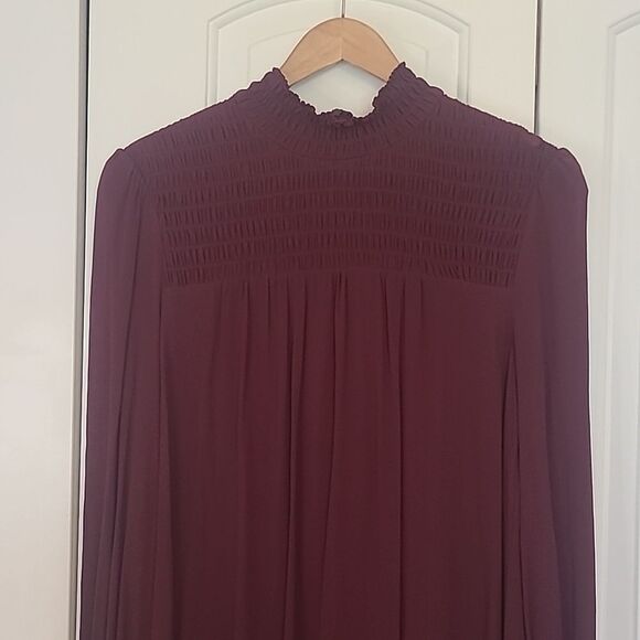 Reformation Brandi Smocked Mini Dress Relaxed Fit Chiffon Burgundy Size XL - Picture 3 of 15